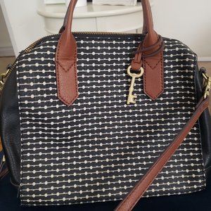 Fossil Leather Sydney Satchel - Black and White